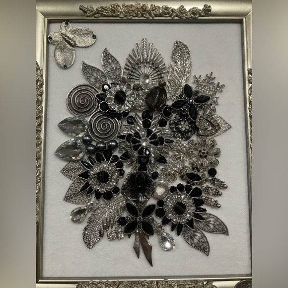 HANDMADE JEWELRY ART COLLAGE IN BLACK/WHITE/SILVER. OOAK 💝 HANDMADE - Picture 2 of 15